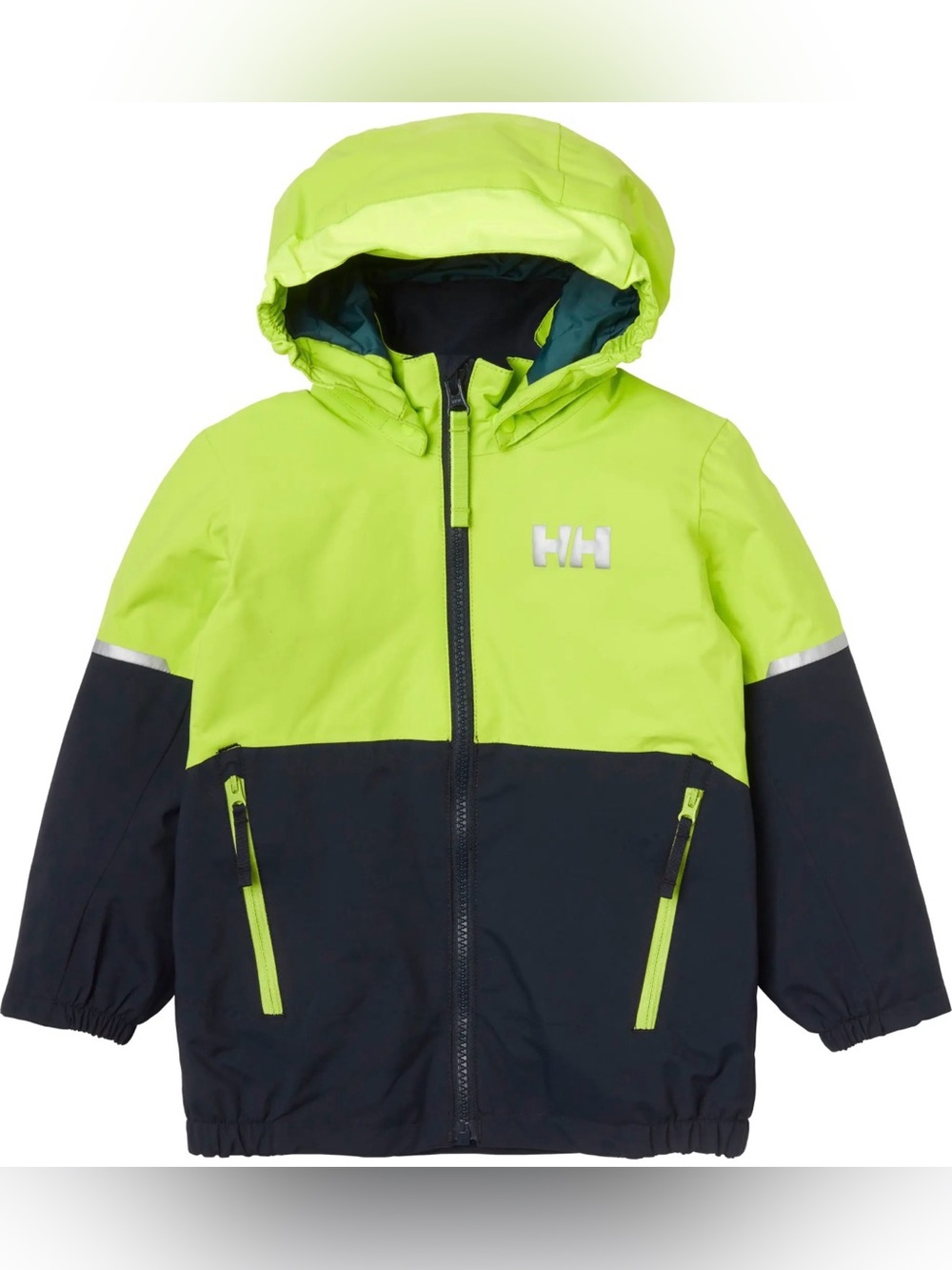 Helly Hansen Kids Lime and Navy Waterproof Hooded Rain Jacket - Picture 3 of 9